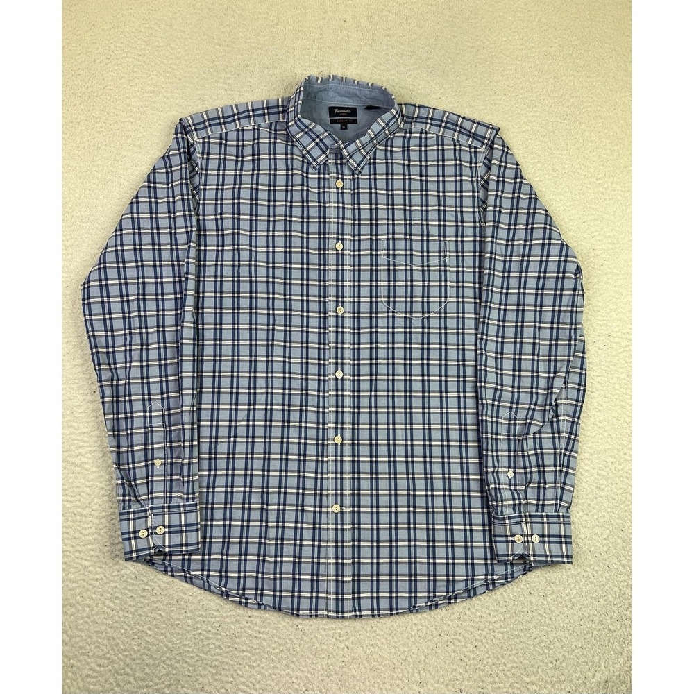 Faconnable Shirt Mens XL Blue Plaid Long Sleeve Button Up Casual Regular Fit